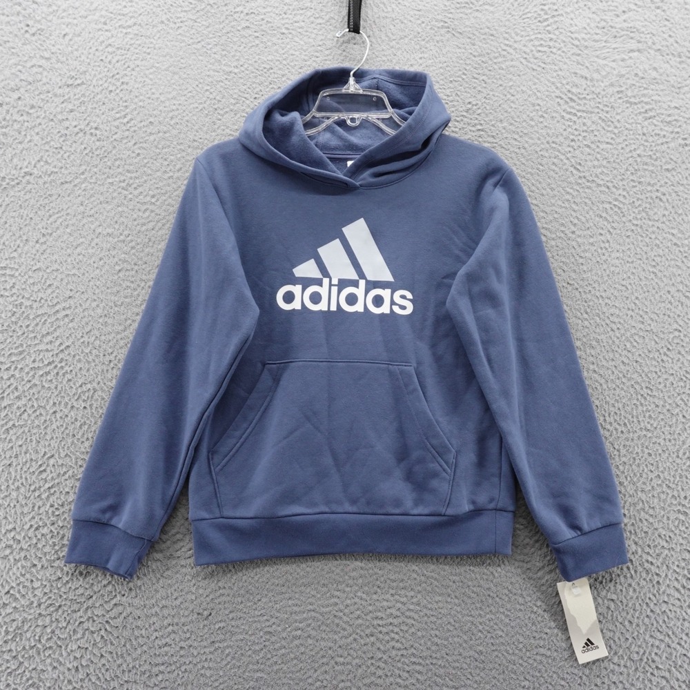 Adidas Kids Blue Regular Fit Graphic Logo Hoodie Sweatshirt Medium‎ 10 12 NEW